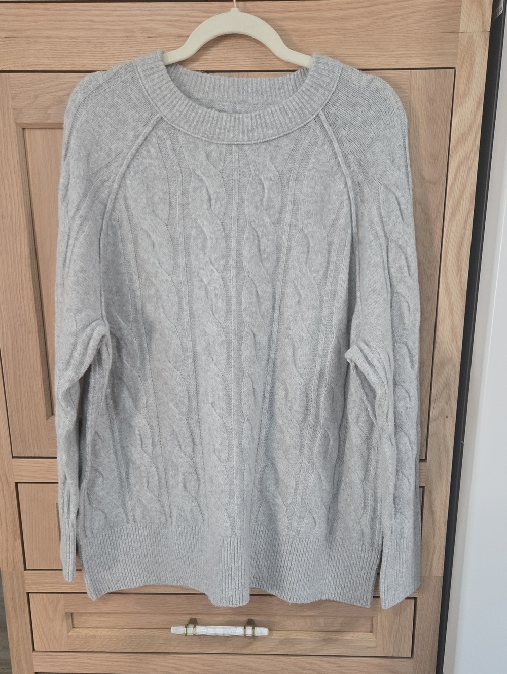 aerie Womens's Cable Knit Crewneck Sweater - Light Gray